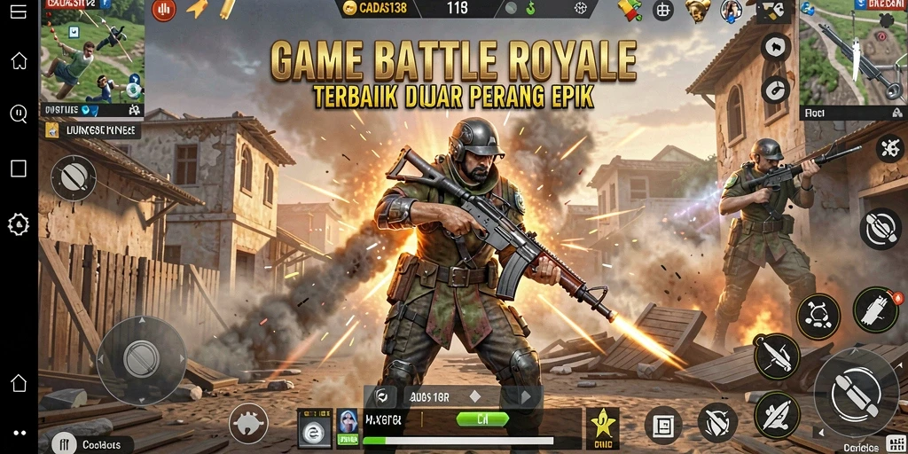 Screenshot utama CADAS138 menampilkan pertempuran seru dalam dunia Battle Royale.