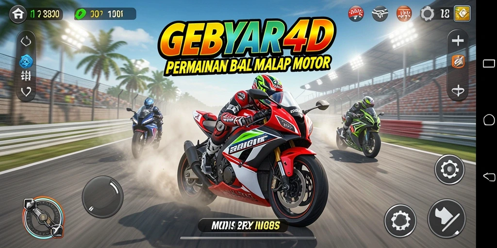Screenshot gameplay GEBYAR4D yang menunjukkan balapan motor yang seru.