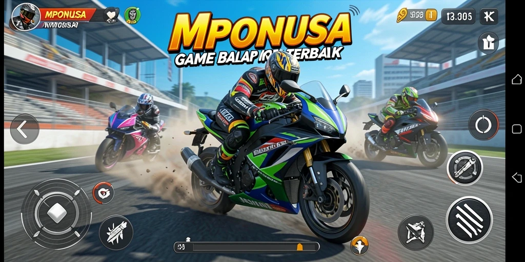 Tangkapan layar gameplay MPONUSA yang mendebarkan dan penuh aksi dari balap motor.