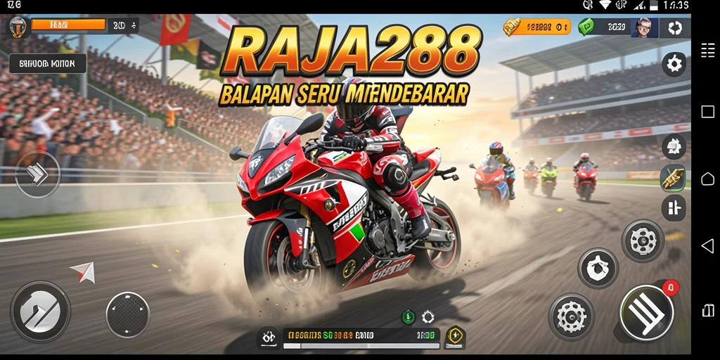 Screenshot gameplay RAJA288 menampilkan aksi balapan motor yang mendebarkan.