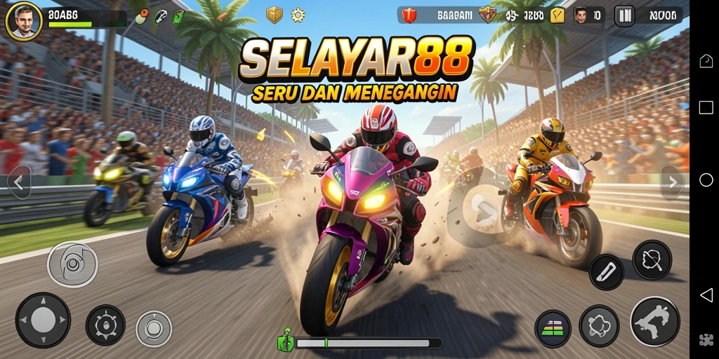 Tangkapan layar SEAYAR88 menampilkan aksi balapan motor yang mendebarkan.