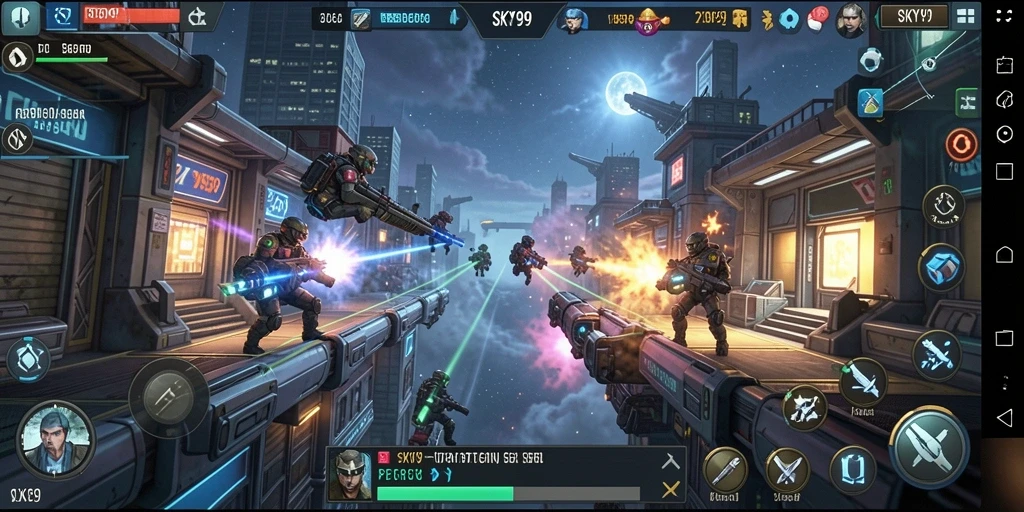 Tangkapan layar gameplay <strong>SKY99</strong> menunjukkan aksi pertempuran strategis yang seru.