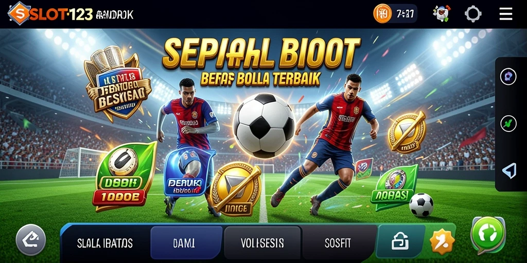 Screenshot dari gameplay SLOT123 menampilkan aksi seru sepak bola.