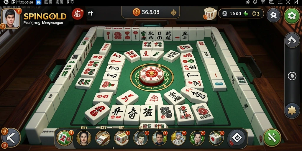 Tampilan gameplay seru SPINGOLD dengan grafis Mahjong yang menarik.