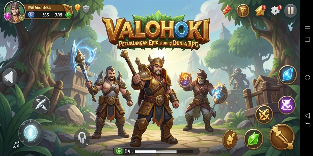 Screenshot gameplay VALOHOKI menunjukkan pertarungan epik antara pahlawan dan monster.