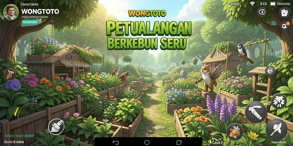 Screenshot WONGTOTO menampilkan kebun yang penuh tanaman subur.